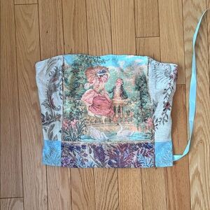 Vintage Tapestry Corset Top with Blue Ribbon